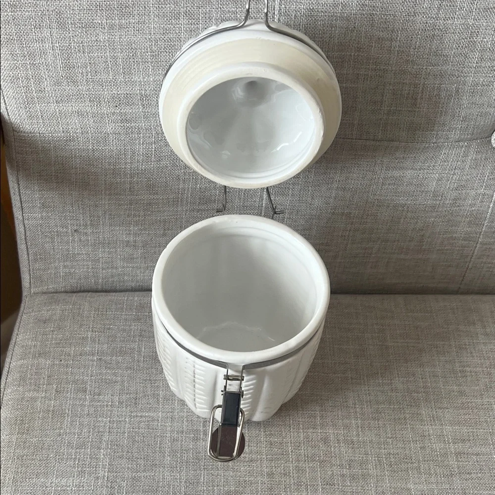 White Ceramic Pumpkin Canister with Gold Stem